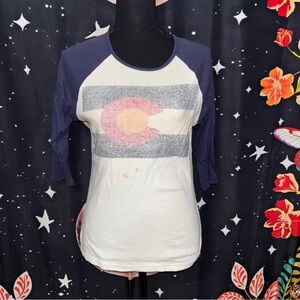 Colorado Flag Navy and White Raglan Top